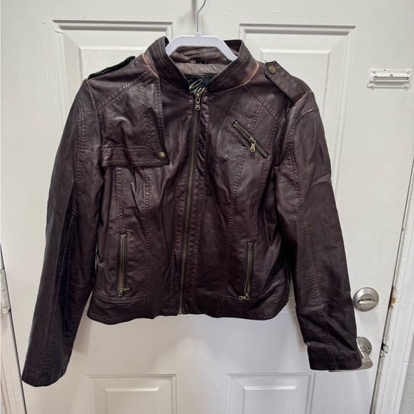 Guess Jackets & Blazers - Guess Chocolate Brown Faux Leather Jacket